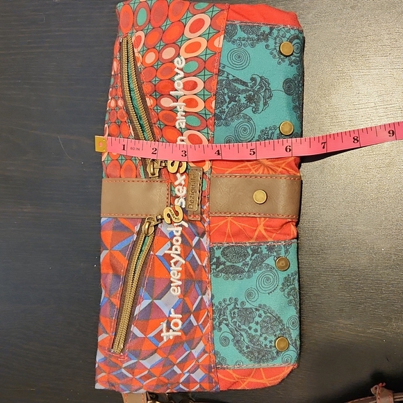 Desigual designer Crossbody Bag multi pattern green red embroidery leather - Picture 16 of 16